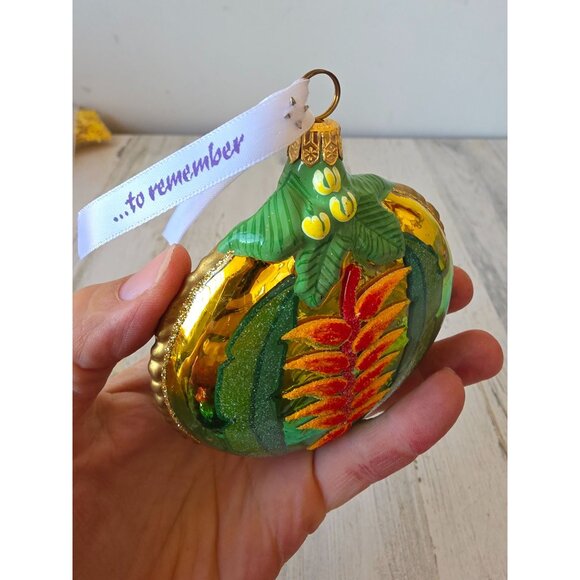 Bird of paradise flower glass ornament remember Poland glitter gold Xmas tree - Picture 7 of 9